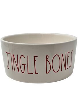Rae Dunn Jingle Bones Red Letter Dog Bowl 6in Holiday Pet Dish Christmas Ceramic